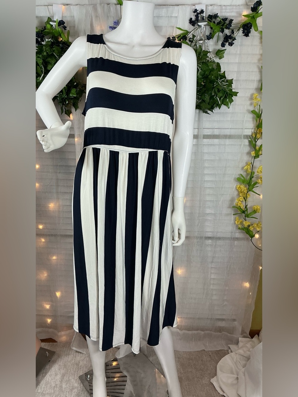 Emerald Navy and Off White Stripe Maxi Skirt